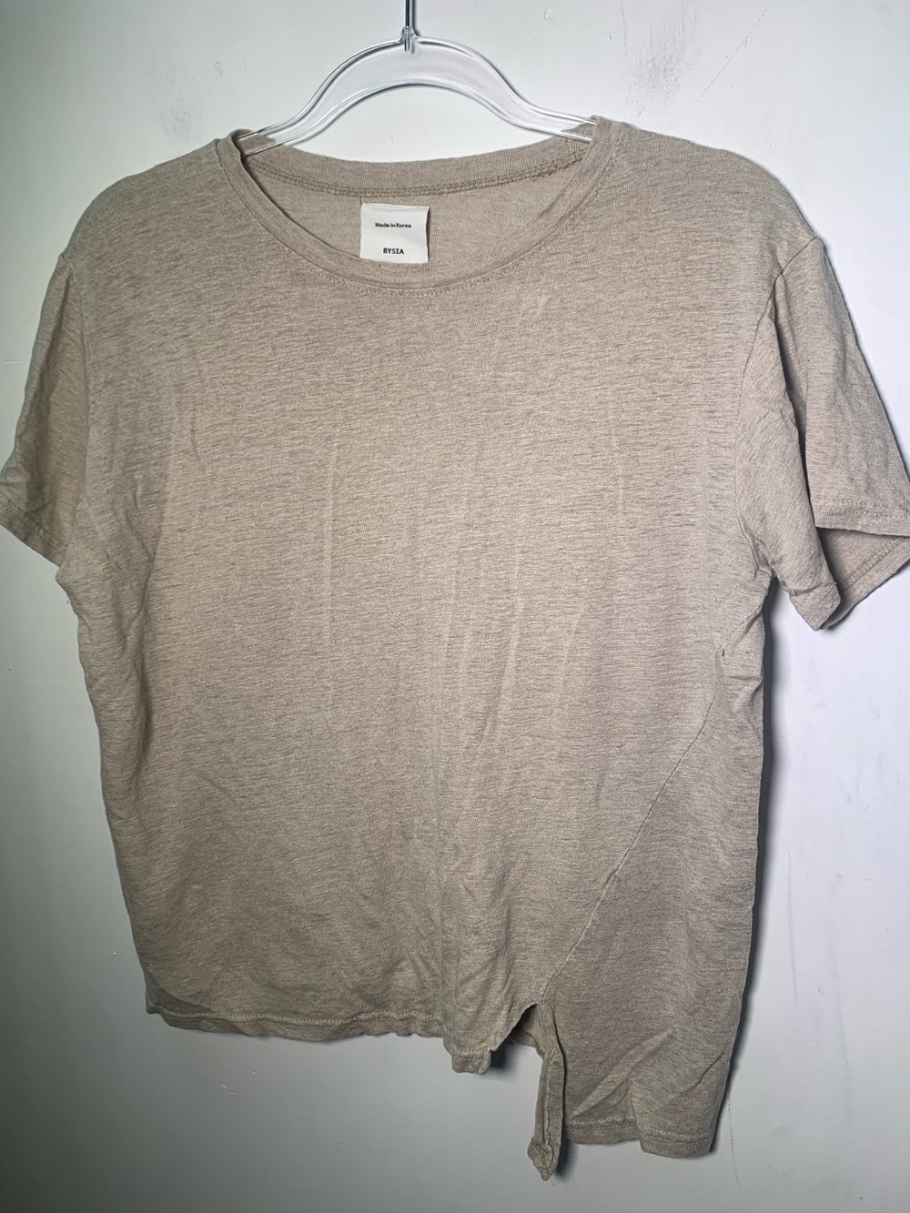 BYSIA Asymmetric Hem Slub Knit Tee Top Oatmeal Neutral Best fit S/M boho